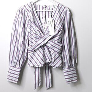 VERONICA BEARD Off White Seema Striped Poplin Long Sleeve Top - Size 8